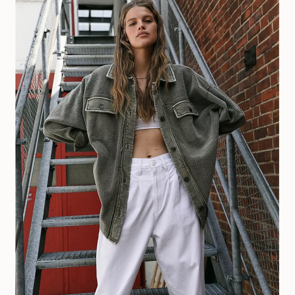 XS Free People Ruby Shacket in dirty olive